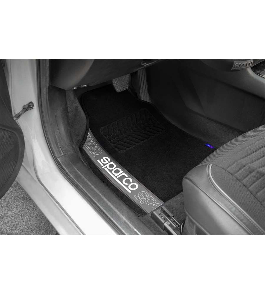 Set 4 tappetini neri e grigi per auto sparco in moquette